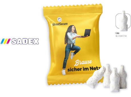 SADEX Brause Fläschchen Werbetüte, 4 Stück, Inhalt: SADEX Brause Fläschchen Cola