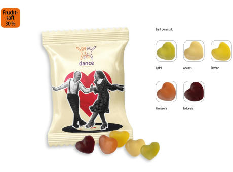 Mini Saft-Herzen Werbetüte, 10 g, Inhalt: Mini Saft-Herzen