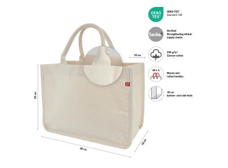 BAMBERG – Schwere Baumwolltasche mit Boden-, Seitenfalten und gerollten Henkeln