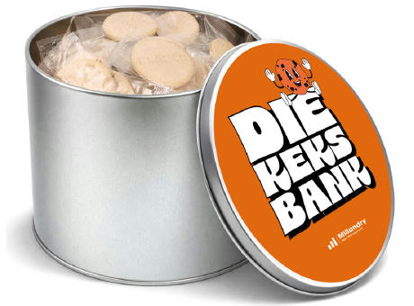 Keksdose rund - Keks geprägt, einzeln verpackt