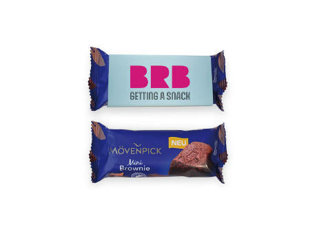 Mövenpick-Brownie im Werbeschuber