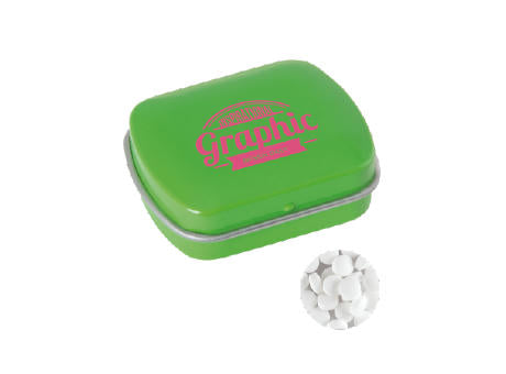 Kleine Dose mit ca. 10 g extra starken, zuckerfreien Dreiecks-Minzbonbons