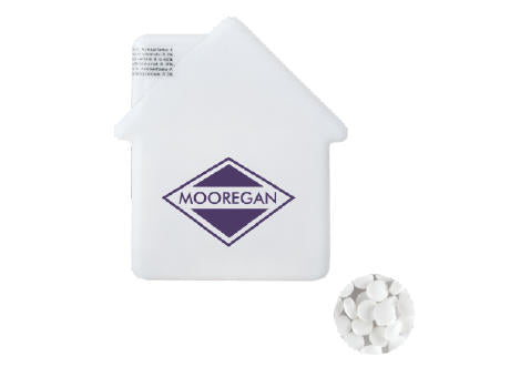 Mintdispenser Haus mit ca. 8 gr. Minties zuckerfrei und Zutatenaufkleber