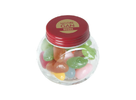 Bonbonglas mini gefüllt mit ca. 40 gr. Jelly Beans mit farbigem Deckel