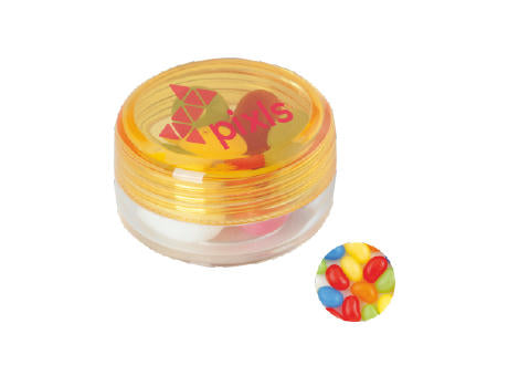Runde Plastikdose mit farbigem Deckel gefüllt mit ca. 12 gr. Jelly Beans