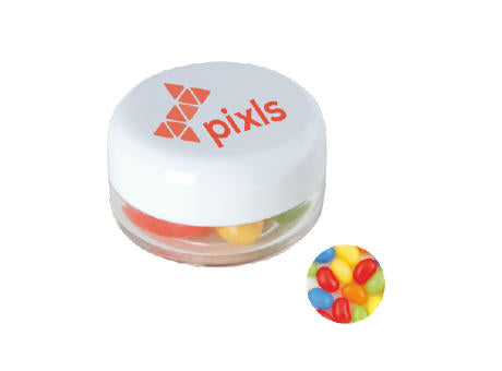 Runde Plastikdose mit farbigem Deckel gefüllt mit ca. 12 gr. Jelly Beans