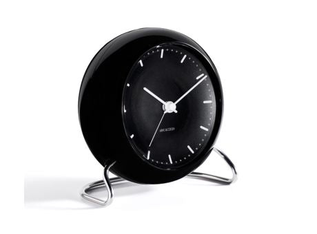Arne Jacobsen City Hall Tischuhr mit Alarmfunktion schwarz Ø11cm