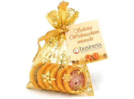 Organzasäckchen Christmas gold mit Kärtchen