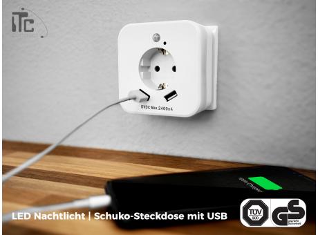 4in1 LED-Nachtlicht mit Bewegungsmelder & Steckdose inkl. USB