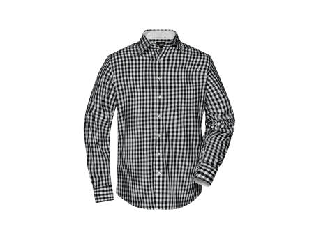 Men's Checked Shirt - Modisches Karoshirt mit Uni-Einsätzen an Kragen und Manschette