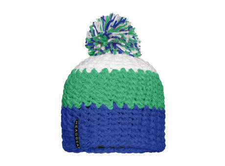 Crocheted Cap with Pompon - Angesagte 3-farbige Häkelmütze mit Pompon