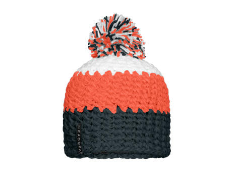 Crocheted Cap with Pompon - Angesagte 3-farbige Häkelmütze mit Pompon