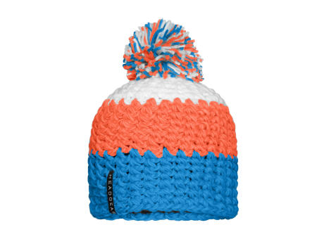 Crocheted Cap with Pompon - Angesagte 3-farbige Häkelmütze mit Pompon