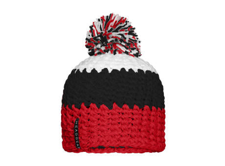 Crocheted Cap with Pompon - Angesagte 3-farbige Häkelmütze mit Pompon