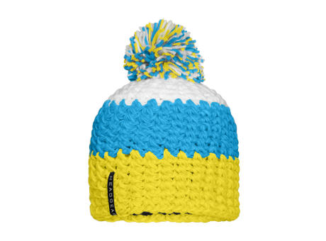 Crocheted Cap with Pompon - Angesagte 3-farbige Häkelmütze mit Pompon