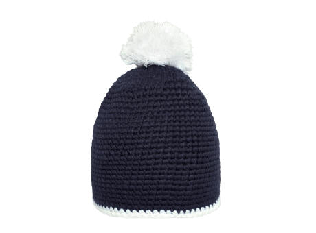 Pompon Hat with Contrast Stripe - Häkelmütze mit Kontrastrand und Pompon