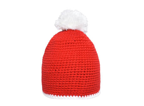 Pompon Hat with Contrast Stripe - Häkelmütze mit Kontrastrand und Pompon