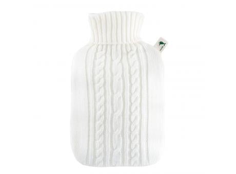 Klassik-Wärmflasche Strickbezug weiß