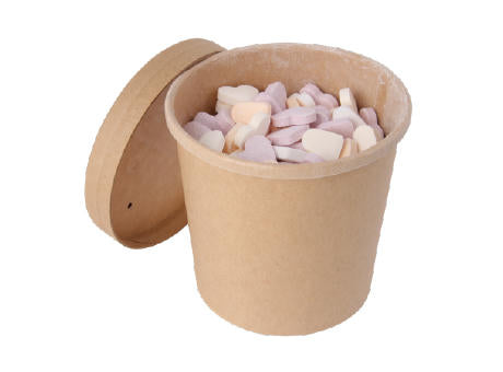 Bonbontopf Kraftkarton mit Deckel 360 ml, gefüllt mit ca. 260 gr. DutchDex Herzen mit natürlichen Aromen und Farbstoffen