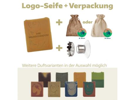 Logoseife groß in Säckchen mit Magnethalter (Frischgewicht 104g)