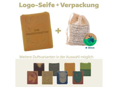 Logoseife groß in Peeling-Säckchen (Frischgewicht 104g)