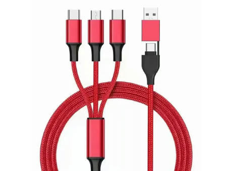 5in1 Ladekabel Nylon mit USB-A und TYP-C Kombistecker für Micro, TYP-C und Lightning 120cm Blau