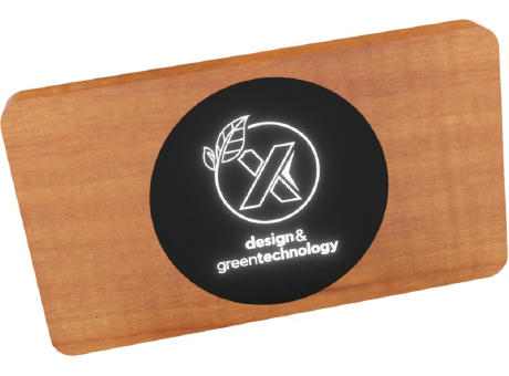 SCX.design P37 5000 mAh kabellose Powerbank aus Holz mit Leuchtlogo