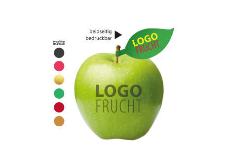 LogoFrucht Apfel grün mit Apfelblatt 4c