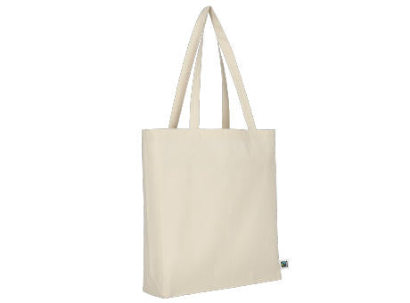 T15013-TEXXILLA Tasche aus Fairtrade-zertifizierter Baumwolle mit 2 langen Henkeln, Boden- und Seitenfalte, ca. 140 g/m²
