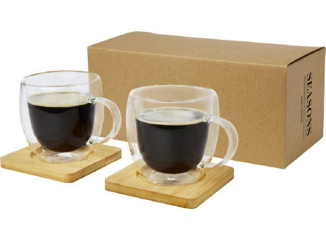 Manti 2-teiliger 250 ml doppelwandiger Glasbecher mit Bambusuntersetzer