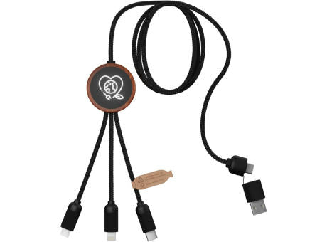 SCX.design C37 40W 5-in-1 rPET Ladekabel in rundem Bambusgehäuse mit Leuchtlogo