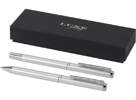 Lucetto Set mit Kugelschreiber und Tintenroller aus recyceltem Aluminium (schwarze Mine)