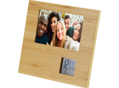 Sasa Bambus Fotorahmen Tischuhr mit Thermometer