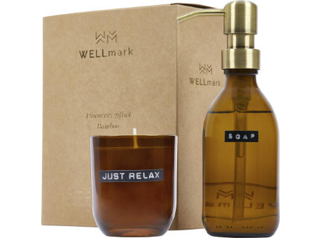Wellmark Discovery Seifenspender und Duftkerze ´Bambus´-Set, 250 ml (Spender) und 150 g (Duftkerze)