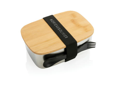 Stainless Steel Lunchbox mit Bambus-Deckel und Göffel