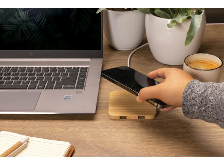 10W Wireless-Charger mit USB aus Bambus