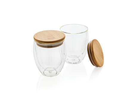 2-tlg Set Borosilikatgläser mit Bambusdeckel 250ml