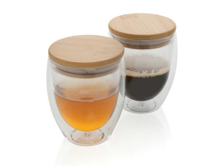 2-tlg Set Borosilikatgläser mit Bambusdeckel 250ml