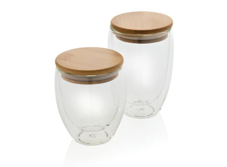 2-tlg Set Borosilikatgläser mit Bambusdeckel 350ml