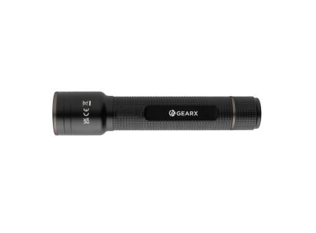 Große Gear X Taschenlampe aus RCS recycelt. Alu mit USB-Akku