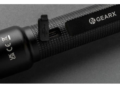 Große Gear X Taschenlampe aus RCS recycelt. Alu mit USB-Akku