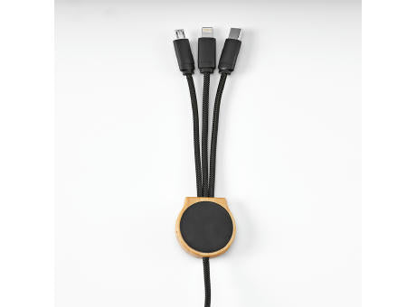 Asimov 5-in-1 Kabel aus Bambus und rPET. Mit hinterleuchtetem Logo