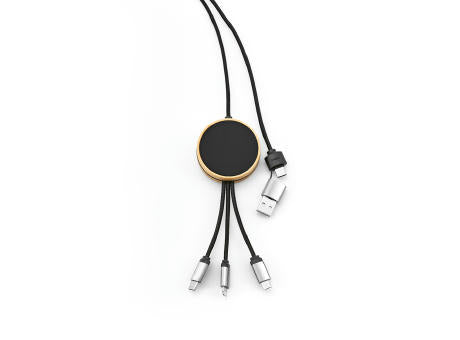 Feynman 5-in-1 Kabel aus Bambus und rPET. Mit hinterleuchtetem Logo