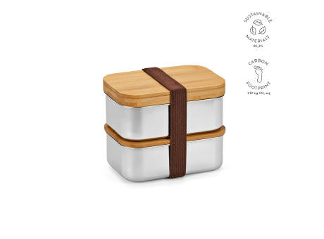 Vermeer Lunchbox, rec.Edelstahl, 1480 ml, mit Bambusdeckel und integriertem Besteck
