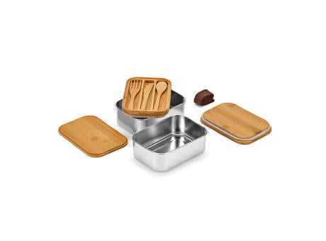 Vermeer Lunchbox, rec.Edelstahl, 1480 ml, mit Bambusdeckel und integriertem Besteck