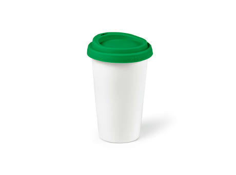 Tagus Reisebecher aus Keramik, 330 ml. Doppelwandig mit farbigem Deckel
