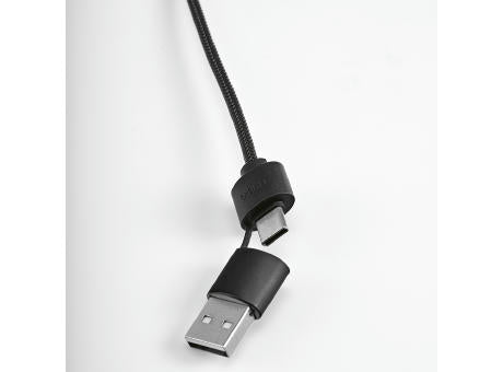 Asimov 5-in-1 Kabel aus Bambus und rPET. Mit hinterleuchtetem Logo