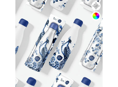 Trinkflasche / Thermos Flasche x Delfter Blau Blüte - 500 ml