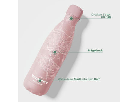 Trinkflasche / Thermos Flasche x Deine Stadt - Rosa - 500 ml