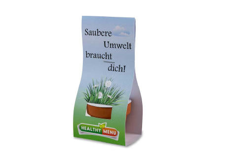 Logo-Töpfchen Überreichverpackung mit Samen - Basilikum